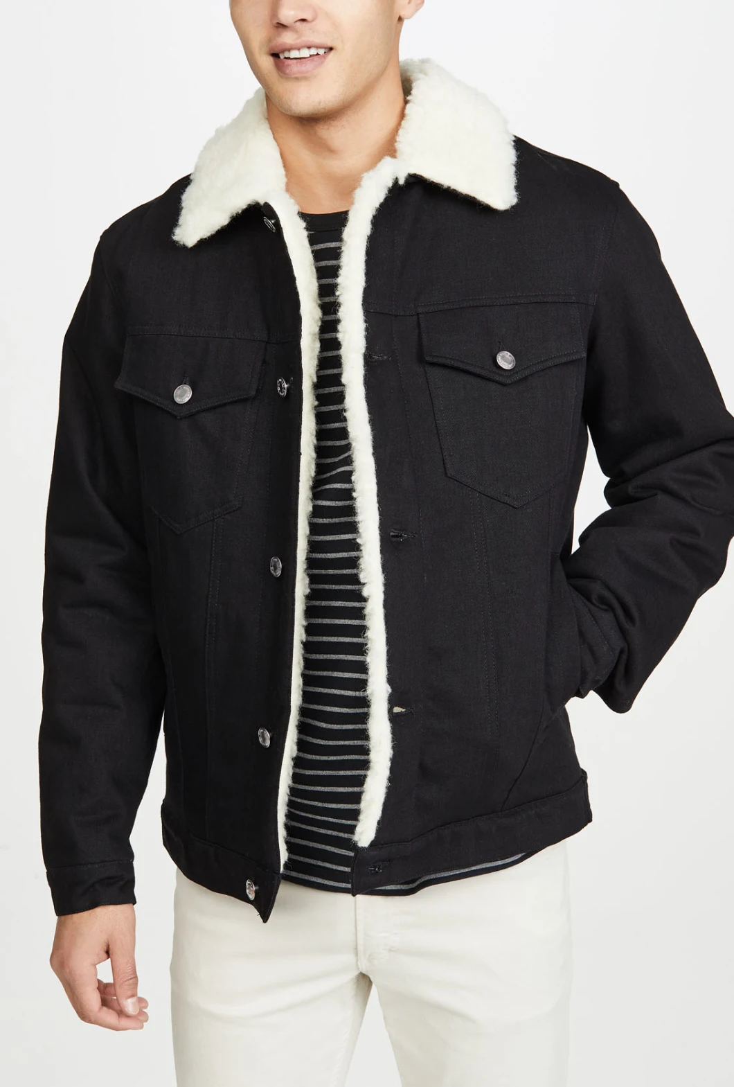 Wholesale Custom Mens Jacket&Coat Trendy Warm Fleece Thick Denim Jacket Fashion Winter Outwear Male Cowboy