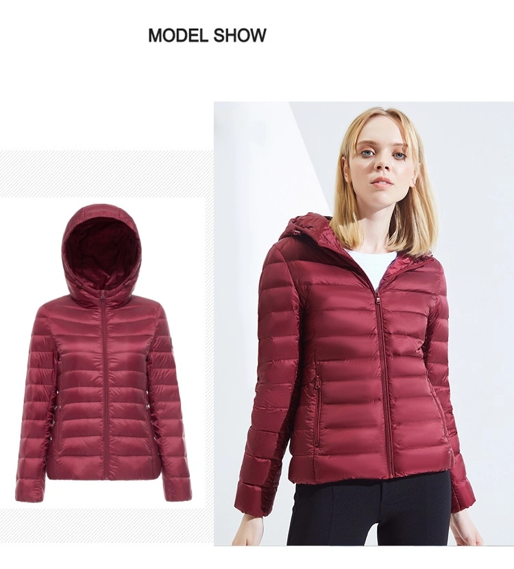 Stock Women Light 90% Down Jacket with Hoodie