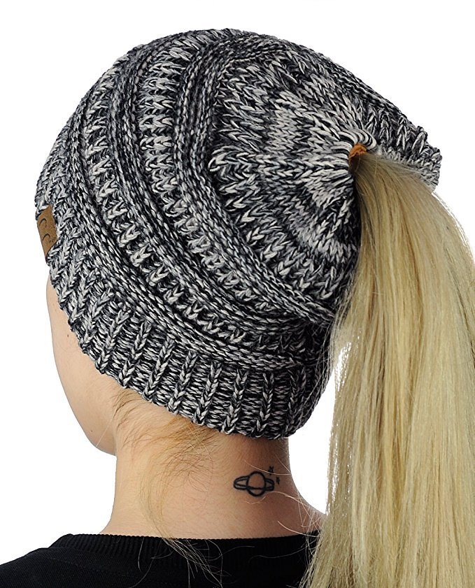 Outdoor Winter Warm Stretch Cable Knitted Ponytail Beanie Hat