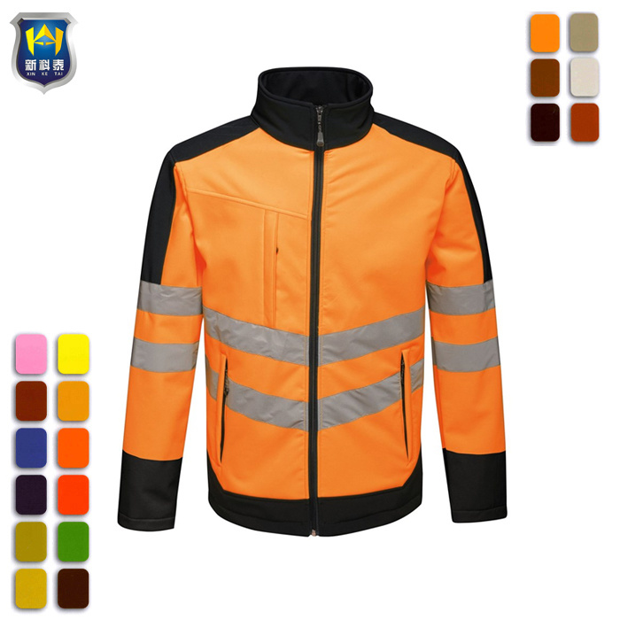 Men Outdoor Windproof High Visibility Softshell Jacket with Reflective Stripe