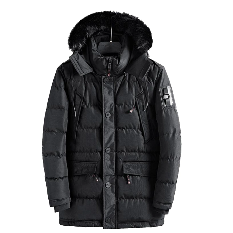 Winter Casual Long Style Hooded Cotton Padded Coat Men Windproof Men Parka Pockets Jackets