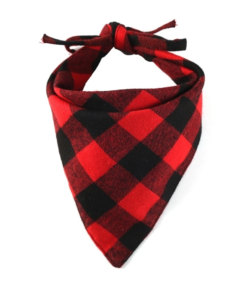 Pet Dog Bandana Triangle Bibs Scarf Double-Cotton Red Plaid Printing Kerchief Set Accessories for Pets