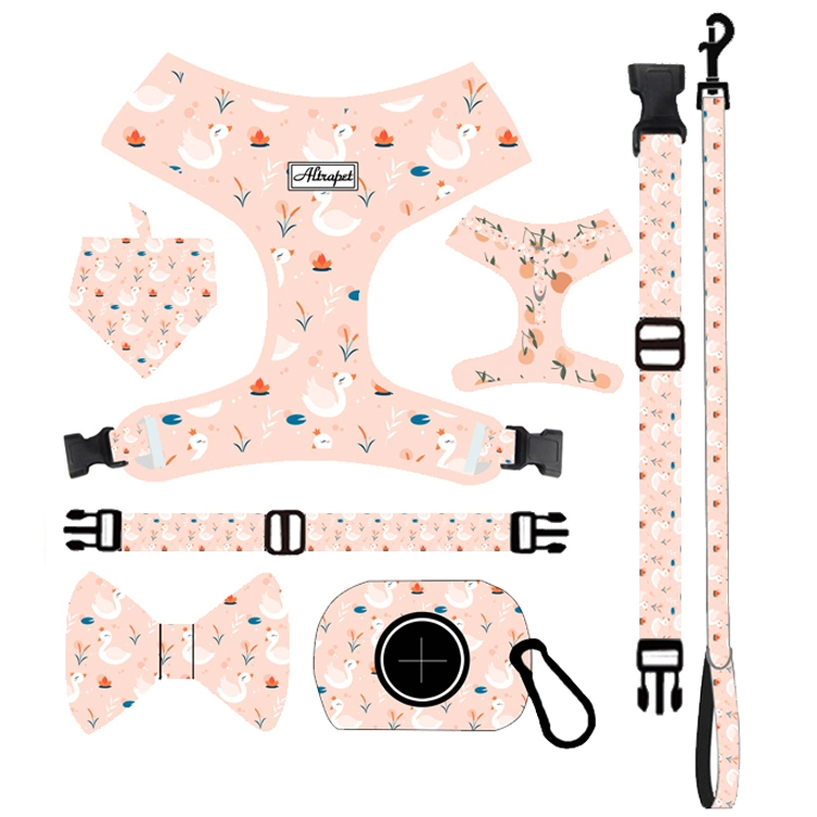 Custom Design Adjustable Reversible Dog Collar Leash Bandana and Harness