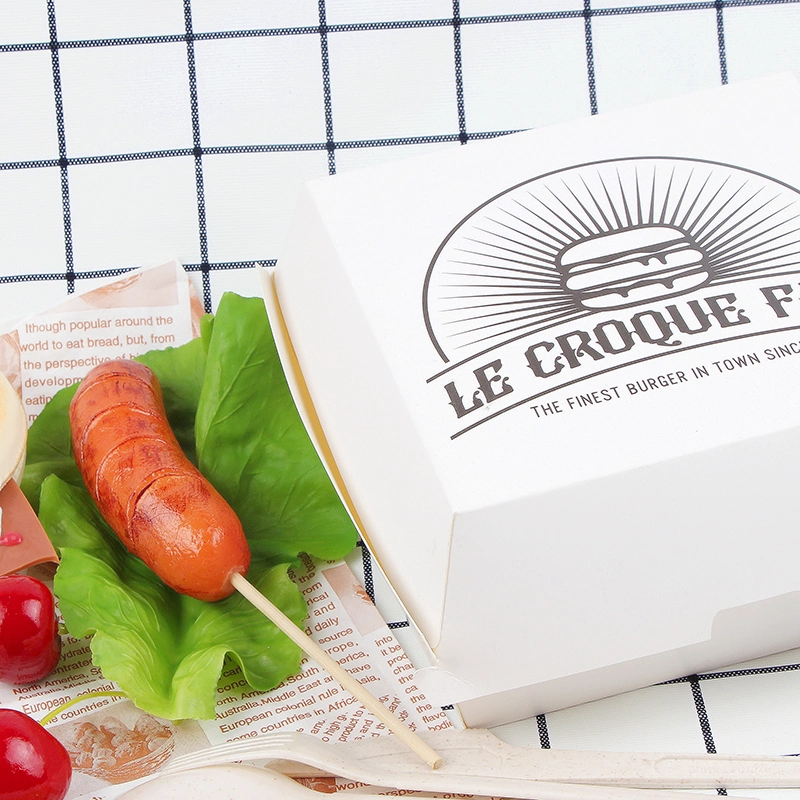 Custom Printed White Cardboard Paper Box for Hot Dog Food Takeaway Packaging