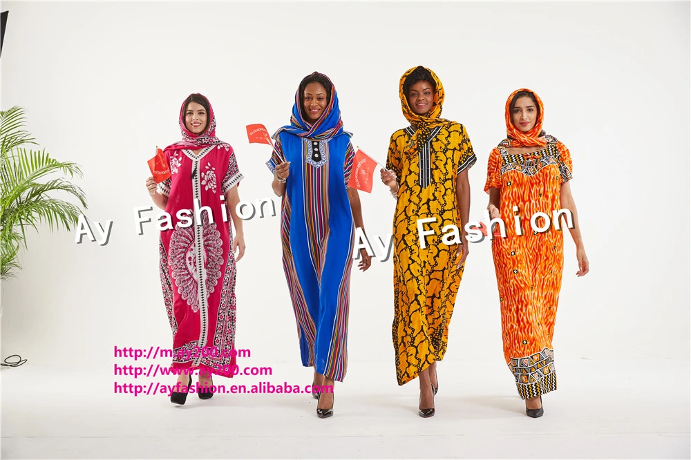 Printed Sleeves, Lace and Headscarf for Women Dress