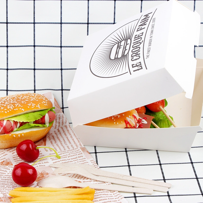 Custom Printed White Cardboard Paper Box for Hot Dog Food Takeaway Packaging