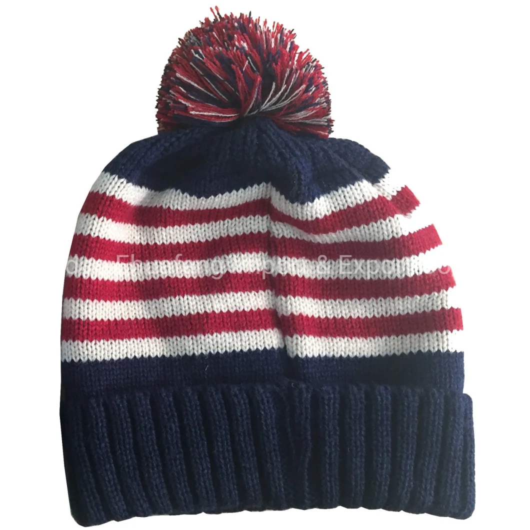 Wholesale Fashion Adult Jacquard Embroidery American Flag Cable Knit Winter Hat 45th President POM Beanie