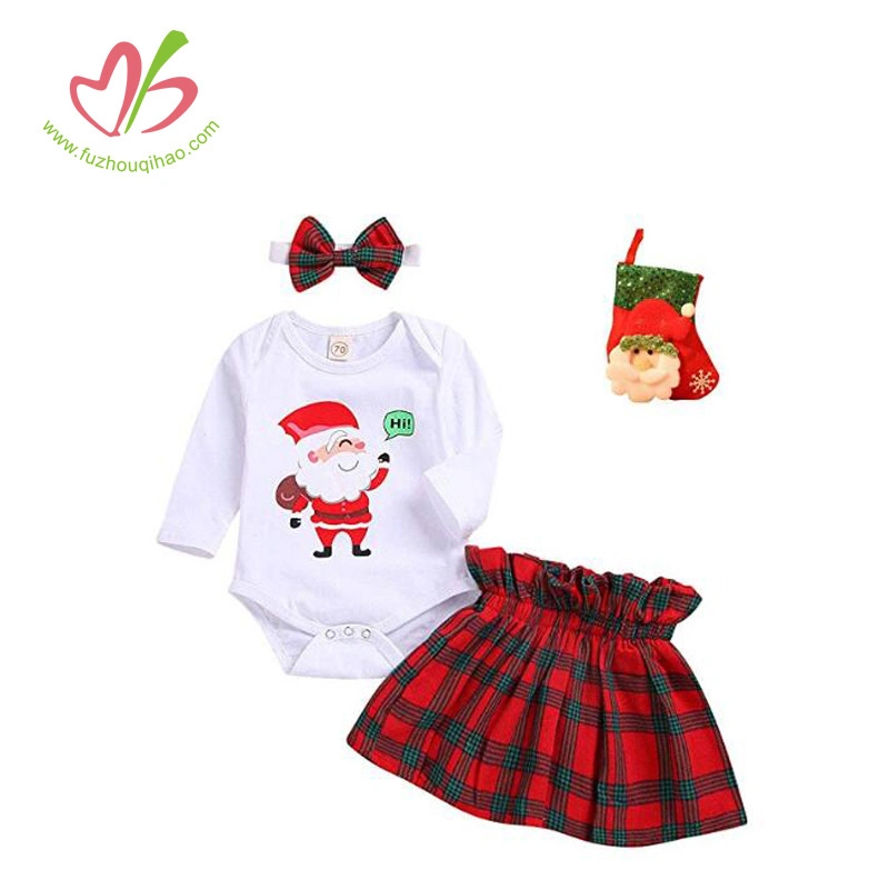 Winter Christmas Printing Baby Clothing Sets Plaid Outfits for Baby Girls