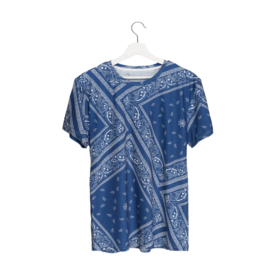 Hot Sale Summer Bandana Blue Custom Short Sleeve Design Medium Lenght Logo Printed T-Shirts