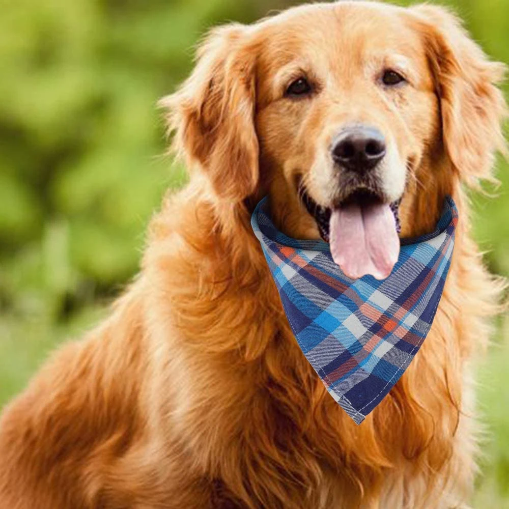 Reversible Plaid Pet Bibs Scarf Triangle Dog Bandana Adjustable Kerchief