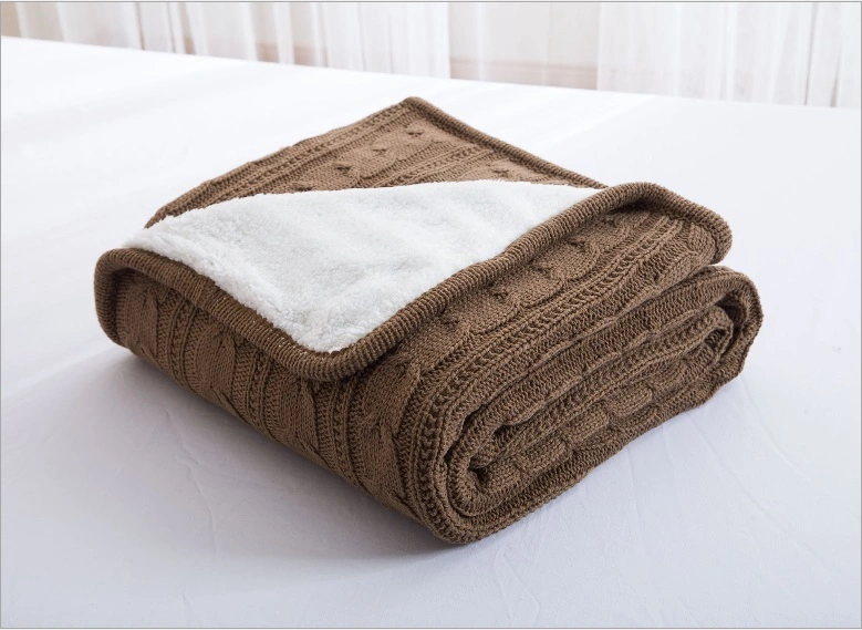 Throw Cable Knitted Sherpa Twin Blanket, All Seasons Collection Super Warm Reversible Fleece Blanket