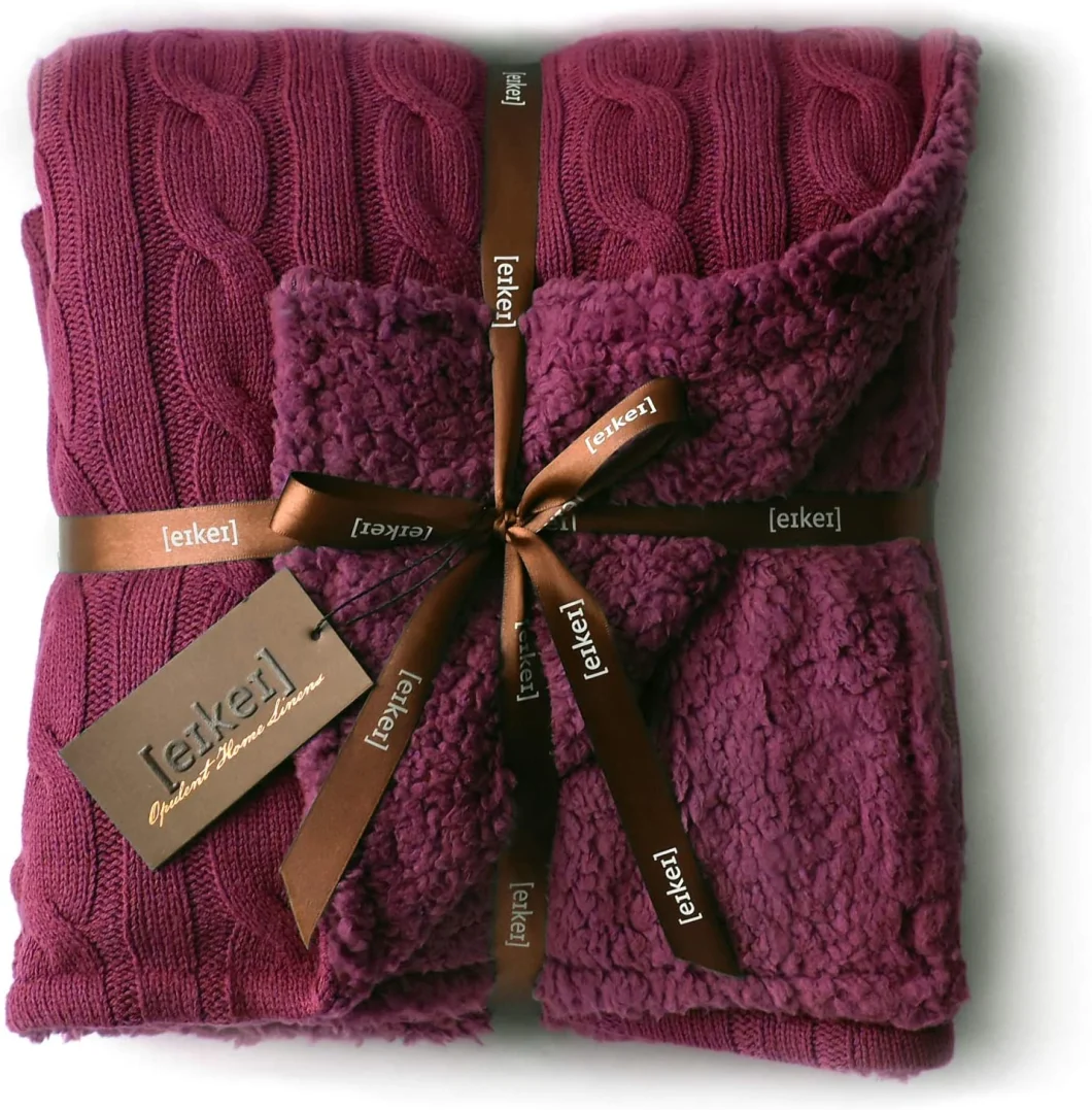 Throw Cable Knitted Sherpa Twin Blanket, All Seasons Collection Super Warm Reversible Fleece Blanket