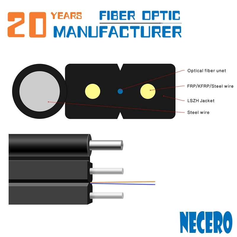 FTTH Drop Self-Supporting Wire /Fiber Optic Cable 2 Core G657A with Messenger Wire