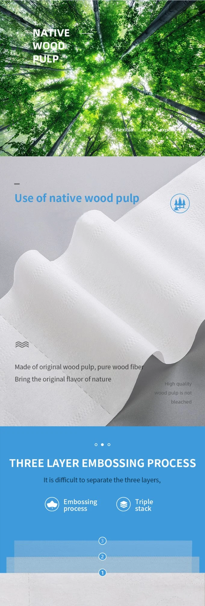 3-Layer Roll Paper Toilet Paper Household Paper Paper Pulp Household Toilet Paper Hotel Paper