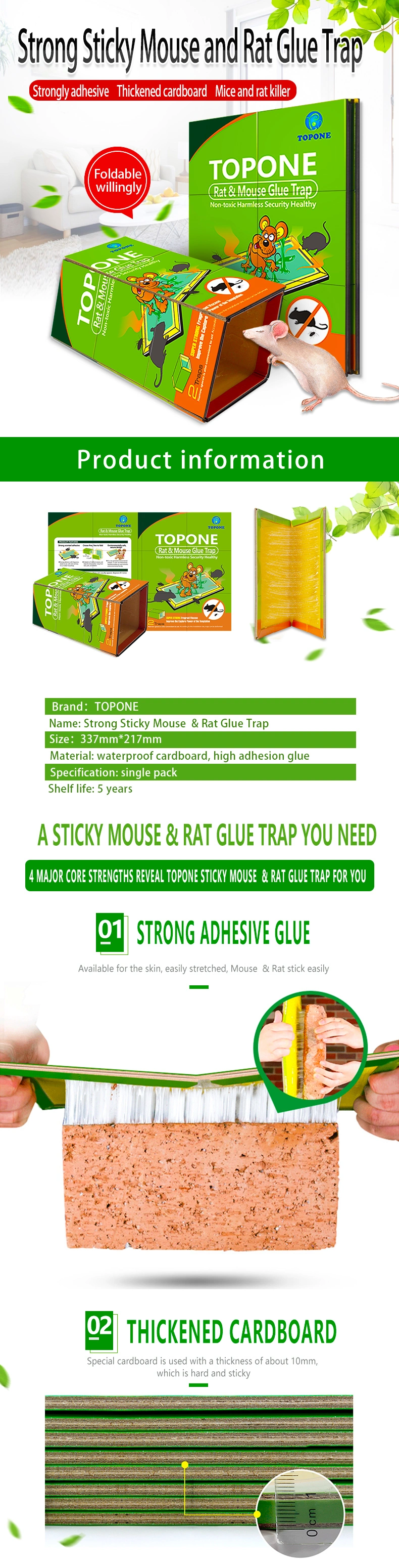 Topone Highly Sticking Rat Traps Catching and Holding Rat & Mouse Glue Traps Pest Control Mouse Trap
