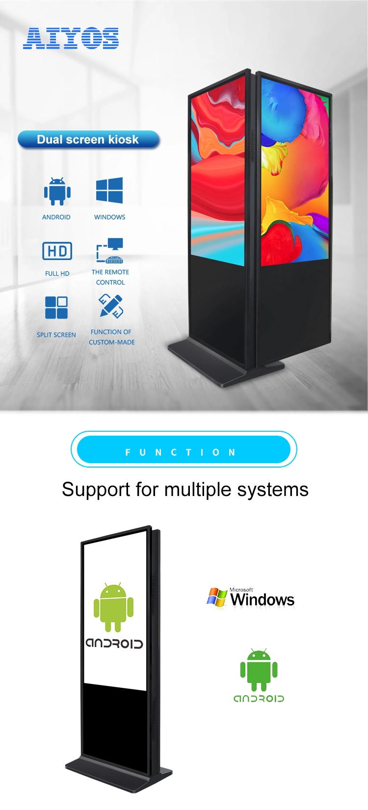 IPS Screen High Resolution Commercial Touch Screen Kiosk Stand Double Screen Ad Display for Mcdonalds/Food