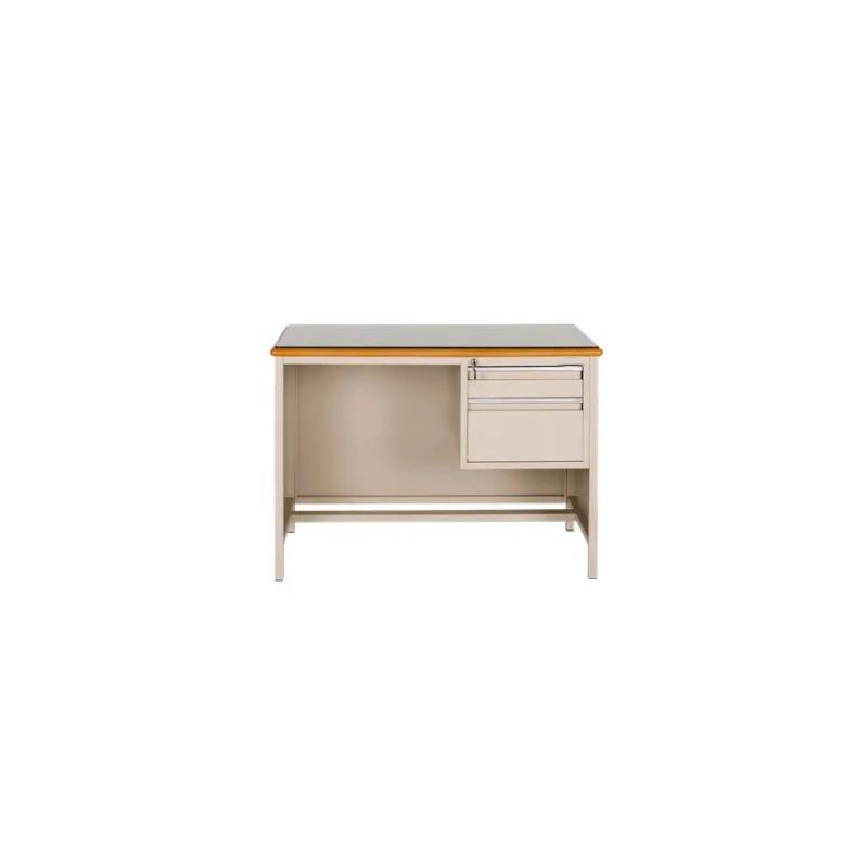 Modern Office Furniture Wooden Metal Legs Computer Desk with Key-Lock Double Dise Drawer