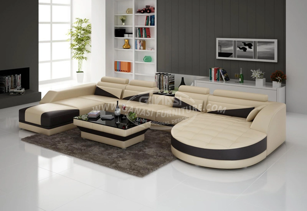 Office Style Europe Furniture Genuine Leather Sectional Sofa Set with Coffee Table