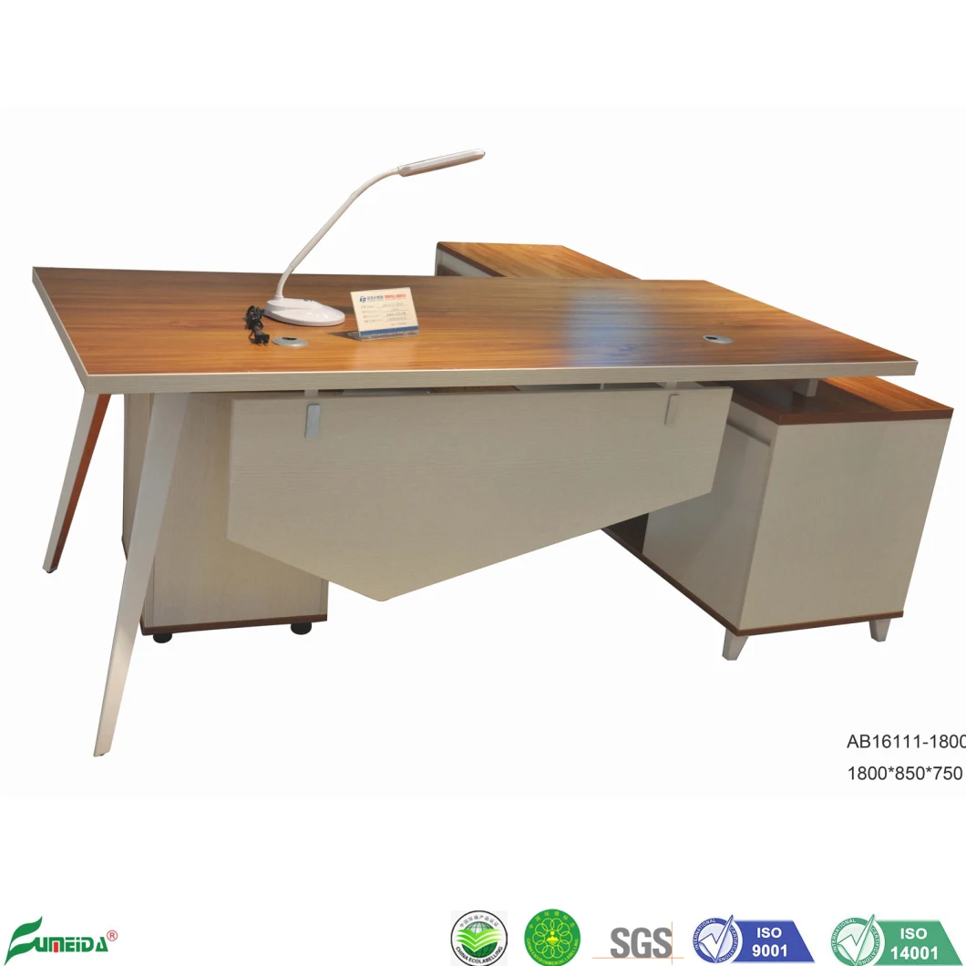 Modern Metal Legs Solid Wood Office Furniture L Shape MFC Panel Executive Table Manager Desk