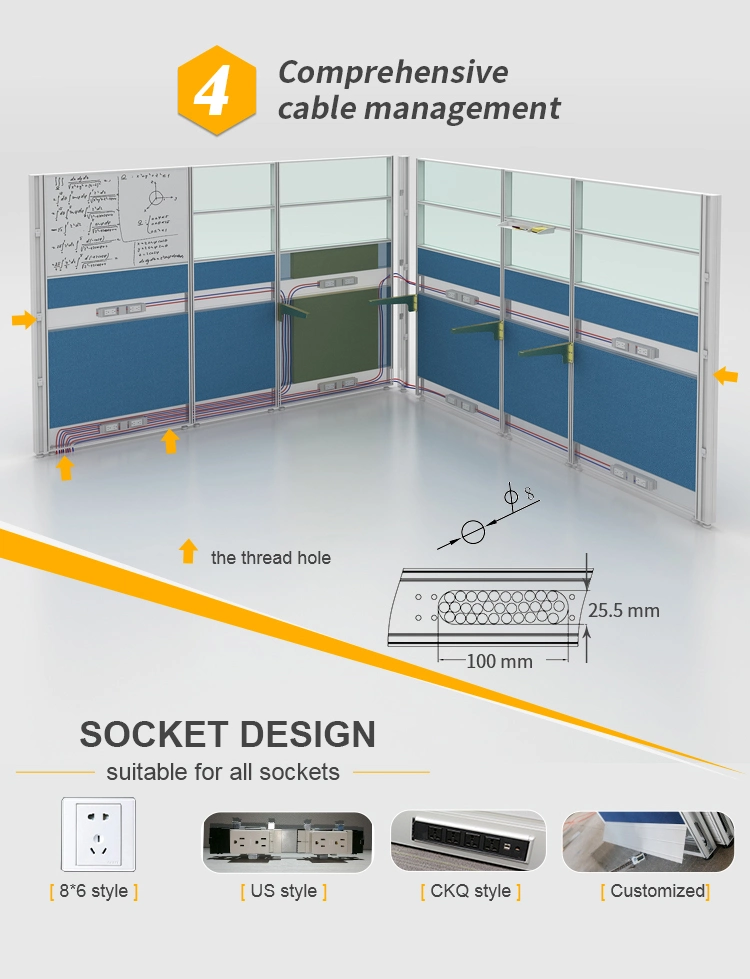 Modern Office Furniture Aluminum Frame Dividers Partition Office Cubicle Workstation for Small Office