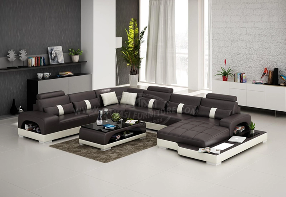 European Style Home Furniture U-Shape Italian Leather Modern Sofa Sets with Coffee Table