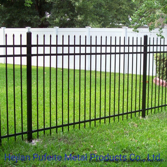 Powder Coated Black Color 3 Rail Spear Top Ornamental Wrought Iron Fence Panel