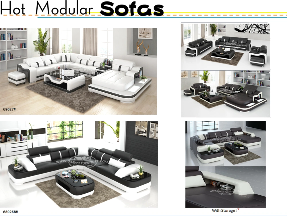 European Style Home Furniture U-Shape Italian Leather Modern Sofa Sets with Coffee Table