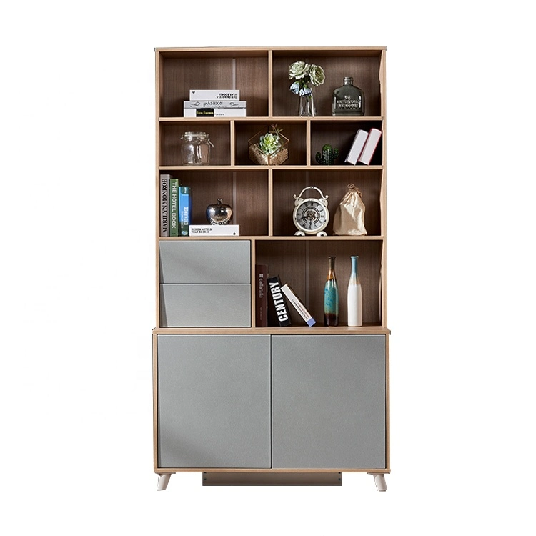 Modern Style Simple Design Wooden Bookcase Brown Storage MDF Book Shelf with Doors Office Furniture
