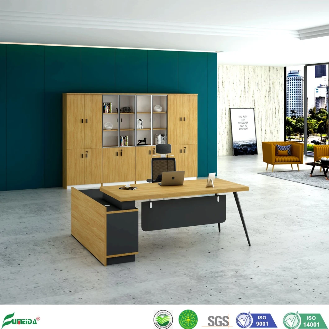 Wooden Office Furniture Computer Standing Study Desk Glass Screen Partition Workstation