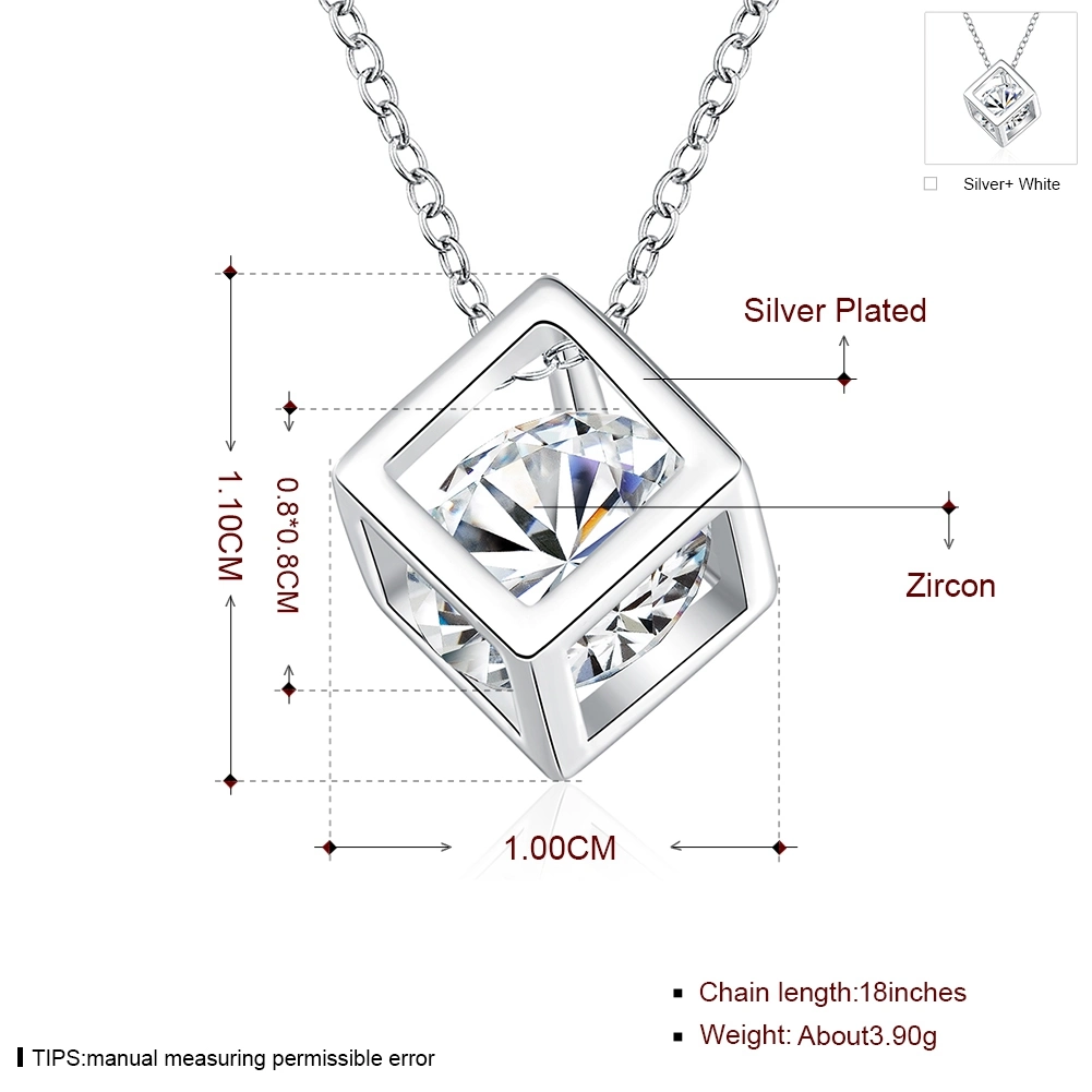 2017 Simple Cubical Zircon Pendant Necklace Silver Plated Fashion Jewelry