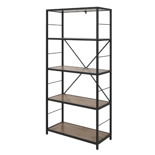 Bookshelf Rack 5 Tier Bookcase Storage Organizer Modern Wood Look Accent Metal Frame Furniture Home Office