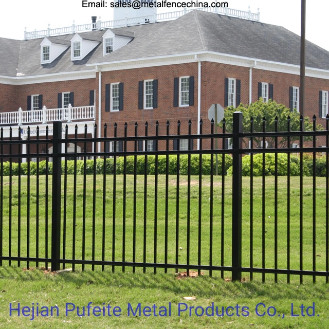 Powder Coated Black Color 3 Rail Spear Top Ornamental Wrought Iron Fence Panel