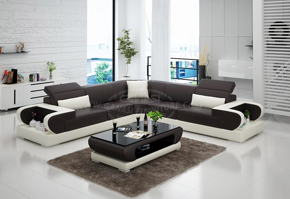 European Furniture Style Office Use Genuine Leather Sofa Set with Coffee Table