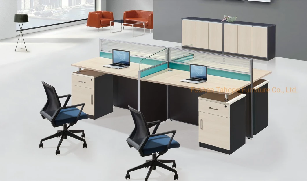 Popular Office Furniture Partition Project Use Melamine 4 Seats Staff Workstation Table