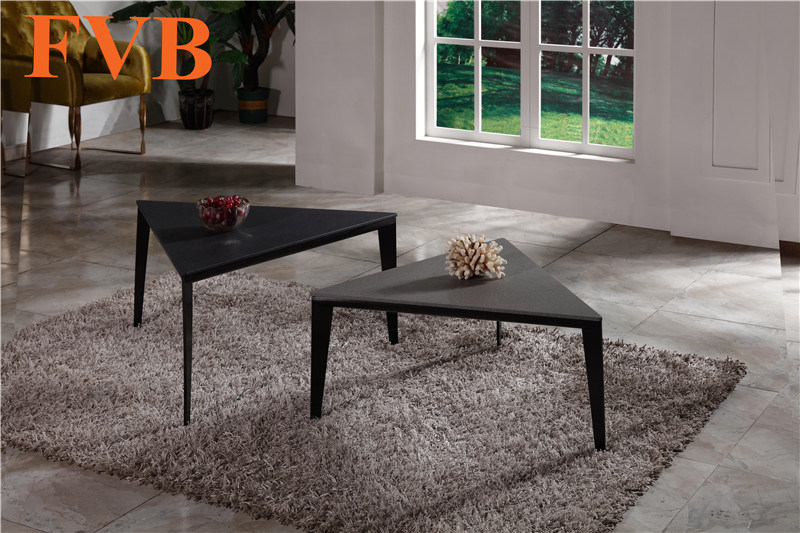 Stainless Steel Coffee Table Set with Stone-Like Coated Tempered Glass Top