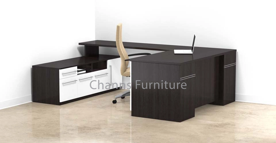 Modern Office Furniture Black U Shape Office Desk with Low Cabinet (CAS-D607)