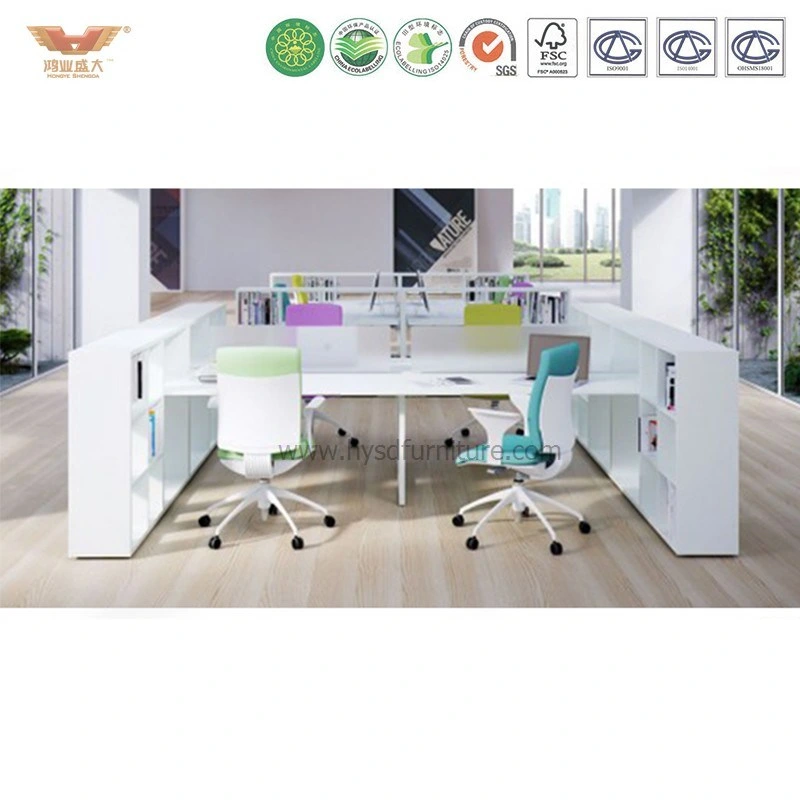 Elegant White 2 Person Office Desk Workstation with Cabinet