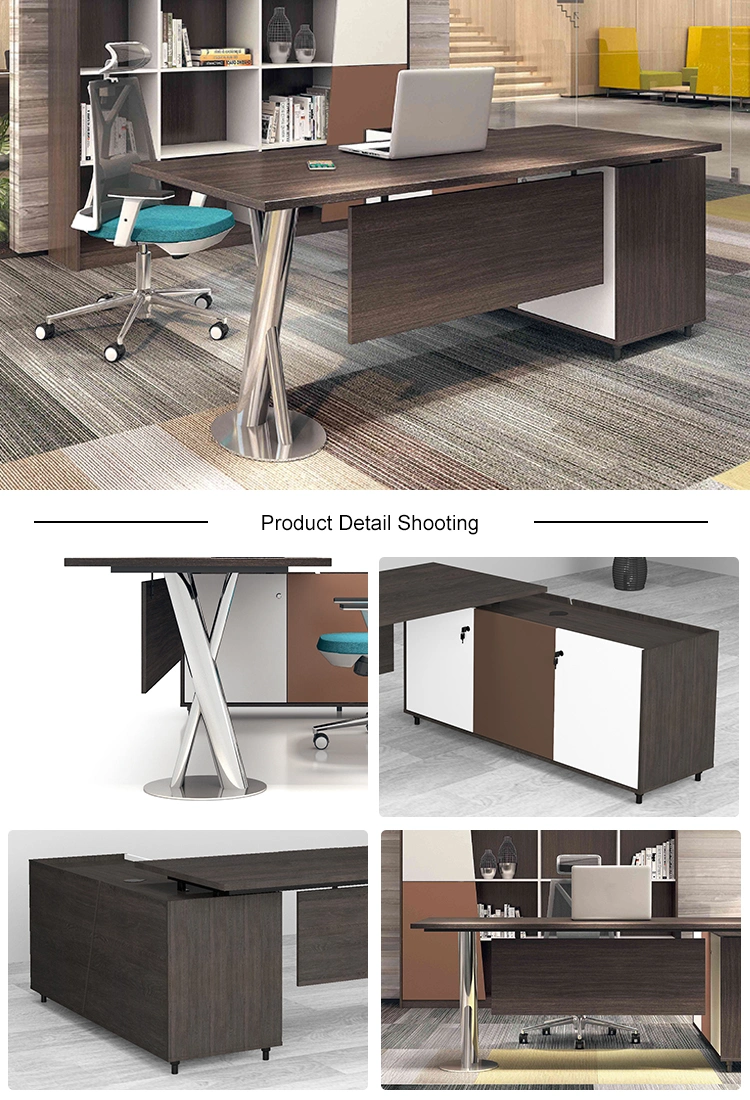 Electroplated Metal Leg Modern Wooden Office Desk Executive Office Table