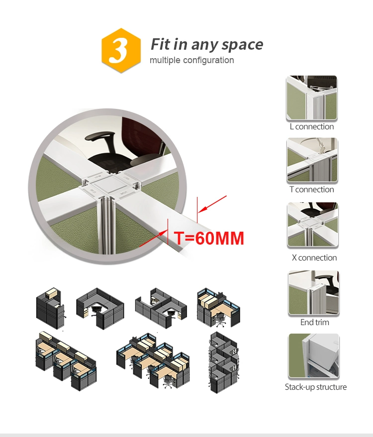 Modern Office Furniture Small Office Aluminum Frame Dividers Partition Office Cubicle Workstation