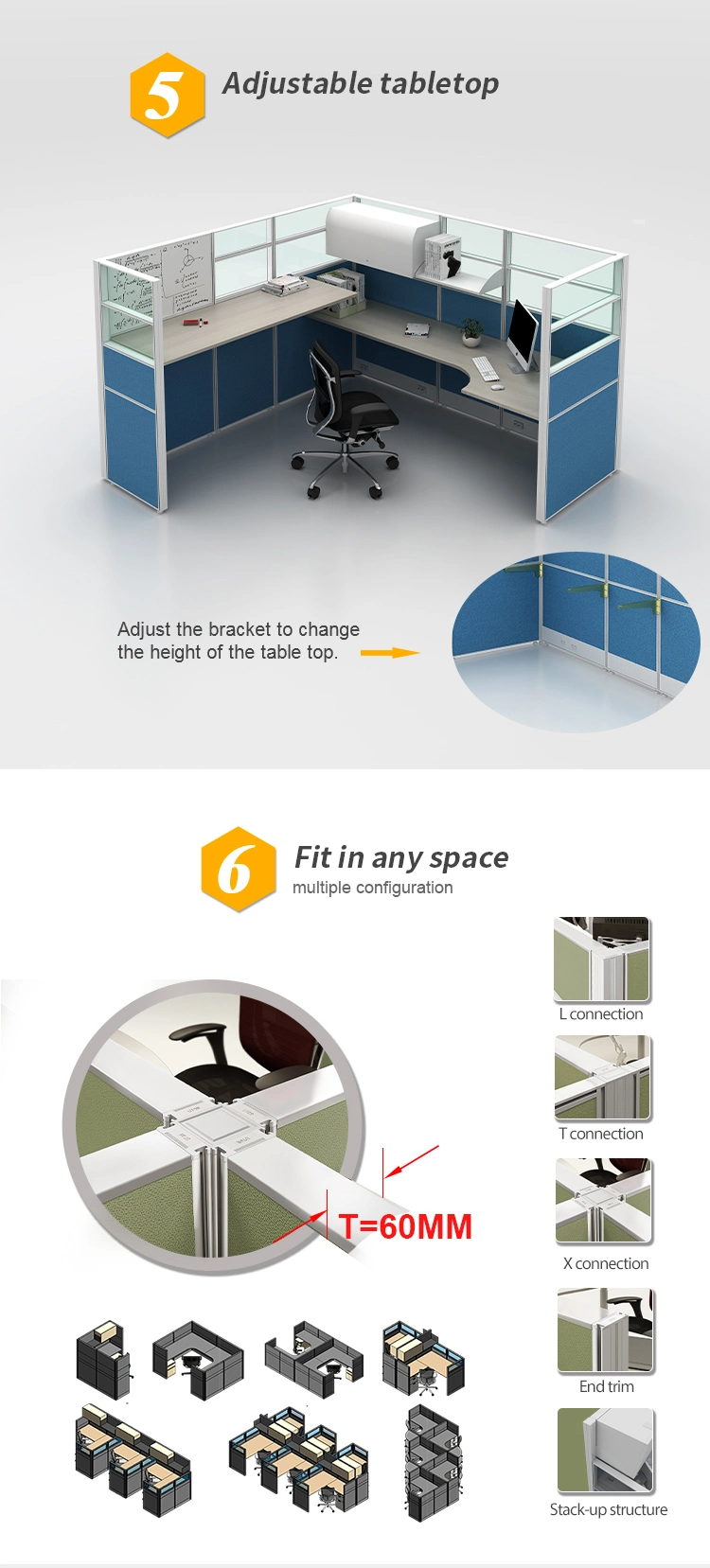 Panel System Dividers Aluminum Partitions Office Cubicle Partition Round Workstation Office Furniture
