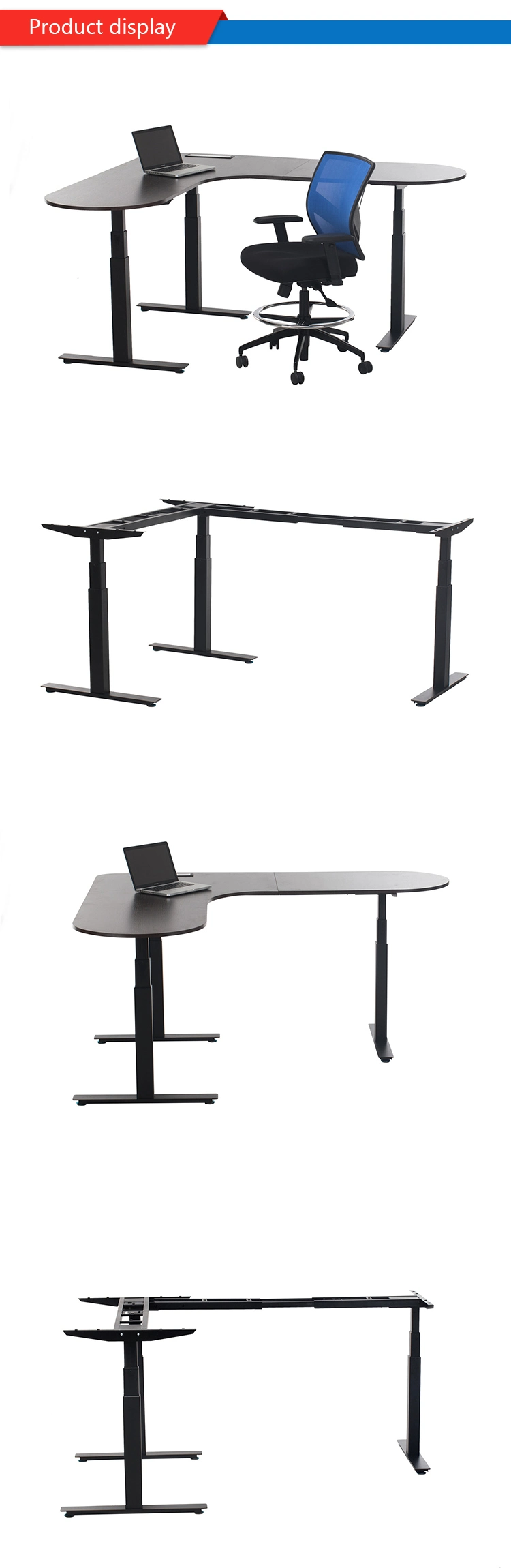 Electric Height Adjustable Desk 3 Leg L Shape Office Desk