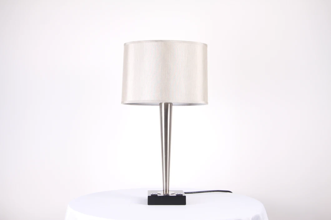 Stain Nicke Metal Lamp Body and Powder Coated Base Table Lamp.