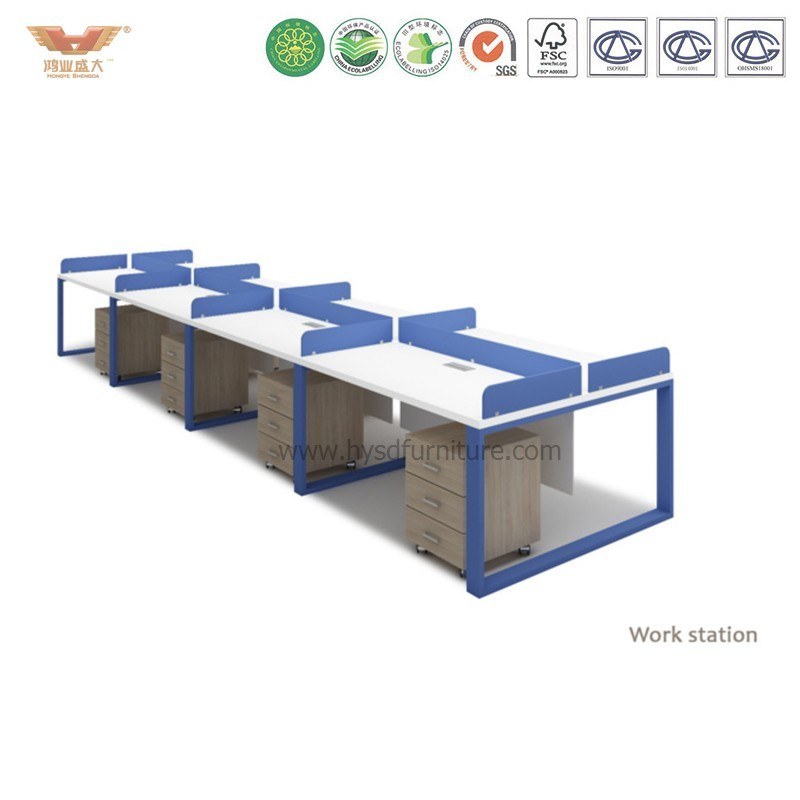 Open Space Office Workstation Wooden Table with Screen Partition