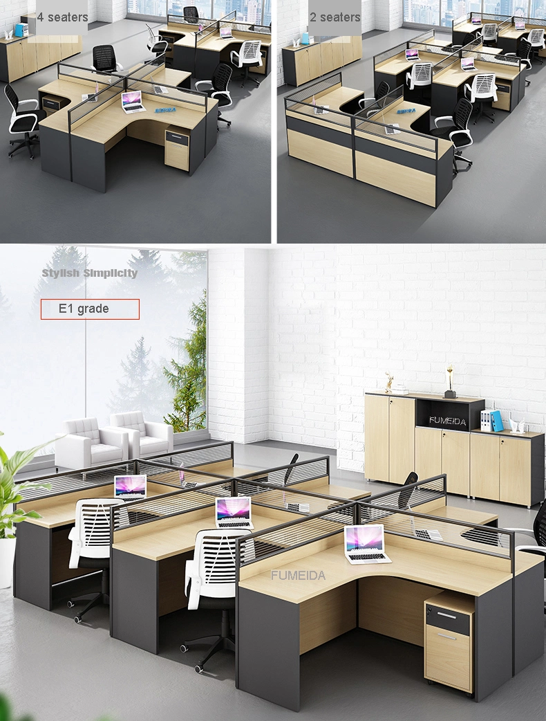 Wooden Office Furniture Computer Standing Study Desk Glass Screen Partition Workstation