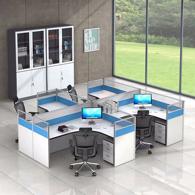 Modern Office Furniture Blue Office Cubicle Office Desk 4 Seater Office Workstation