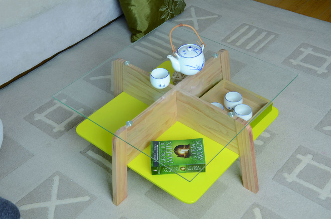 Wood Coffee Table with Glass Top End Table Coffee Table Corner Table