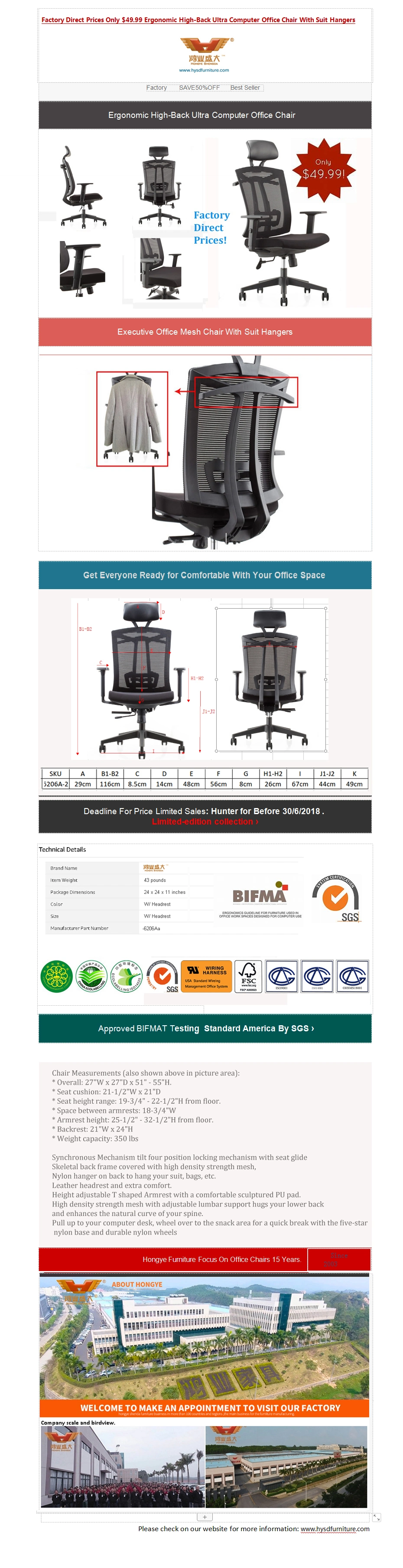 Top Sales Ergonomic Design Executive Swivel Mesh Office Chair with Coat Hanger Function