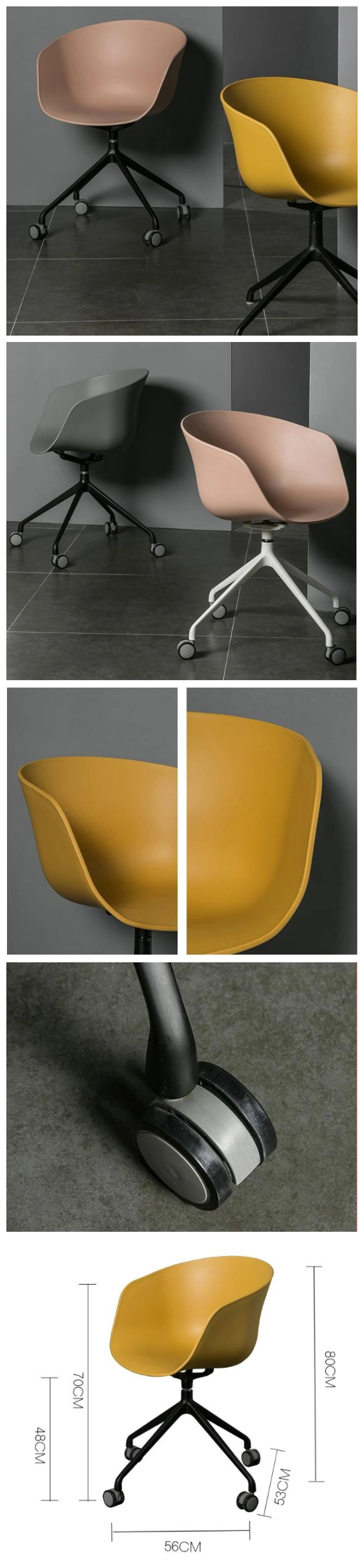 Modern Plastic Student Study Desk Coffee Shop Rolling Swivel Chair