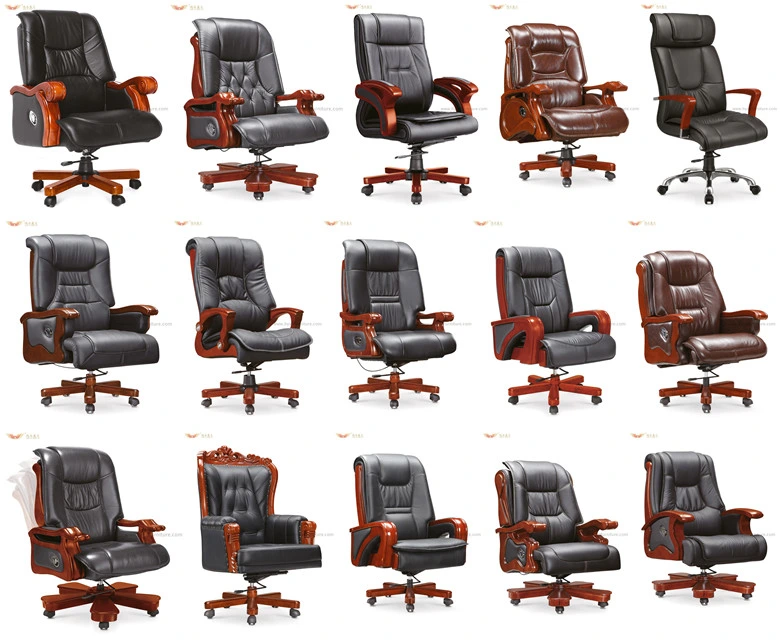 Luxury Swivel Wooden Ergonomic Genuine Leather Executive Boss Chair