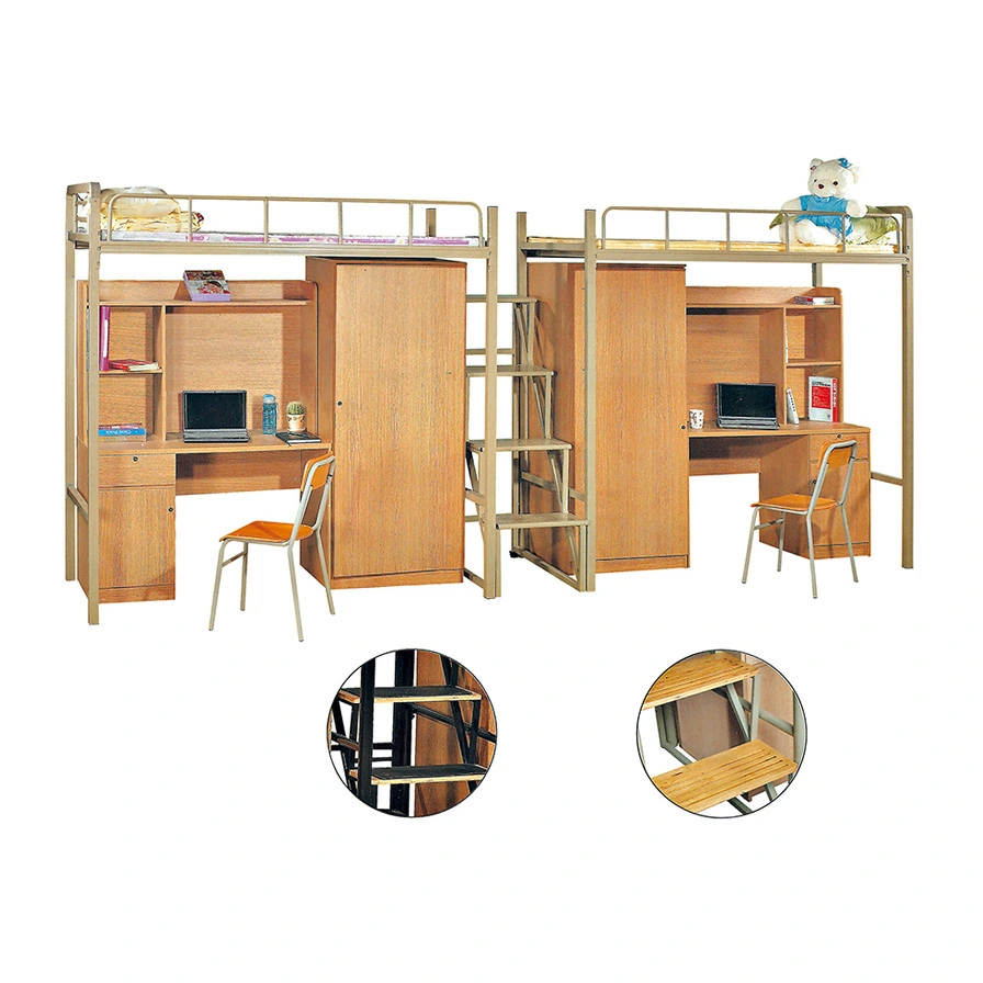 College Student Double Dormitory Furniture Bed with Desks